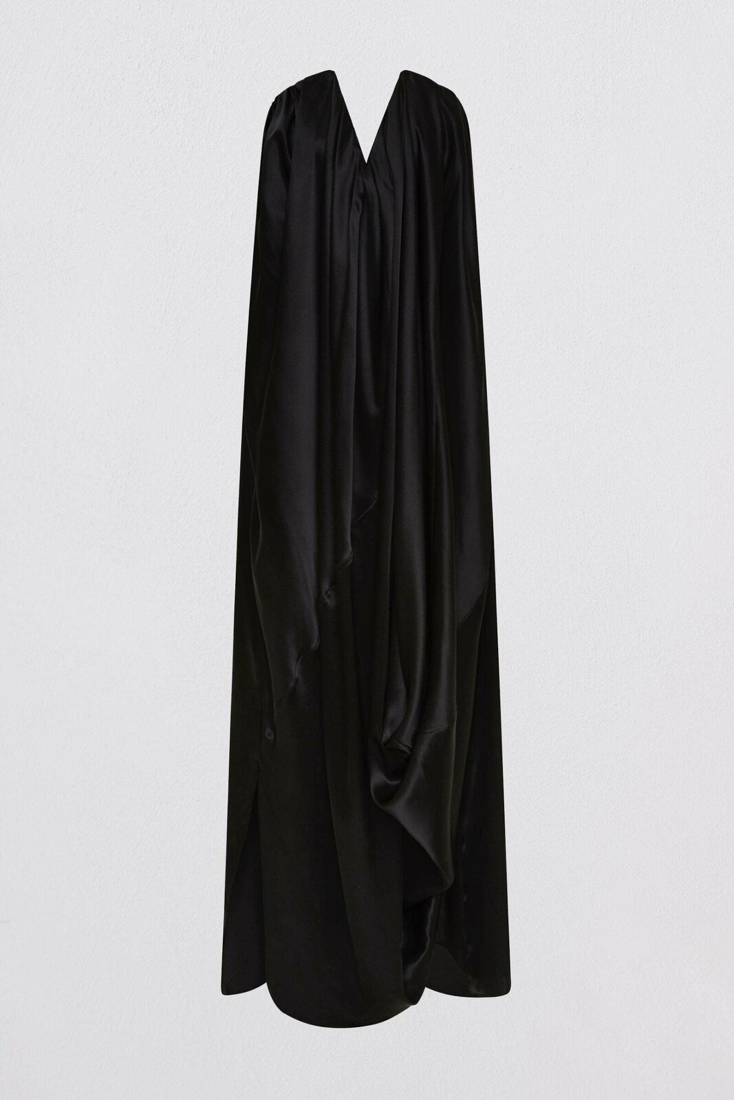 BLACK SILK SATIN PLUNGE GOWN