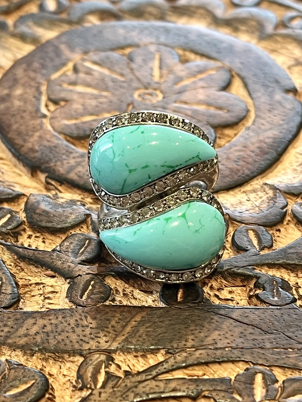  RUNNING HEART RING IN SILVER & TURQUOISE SIZE 7