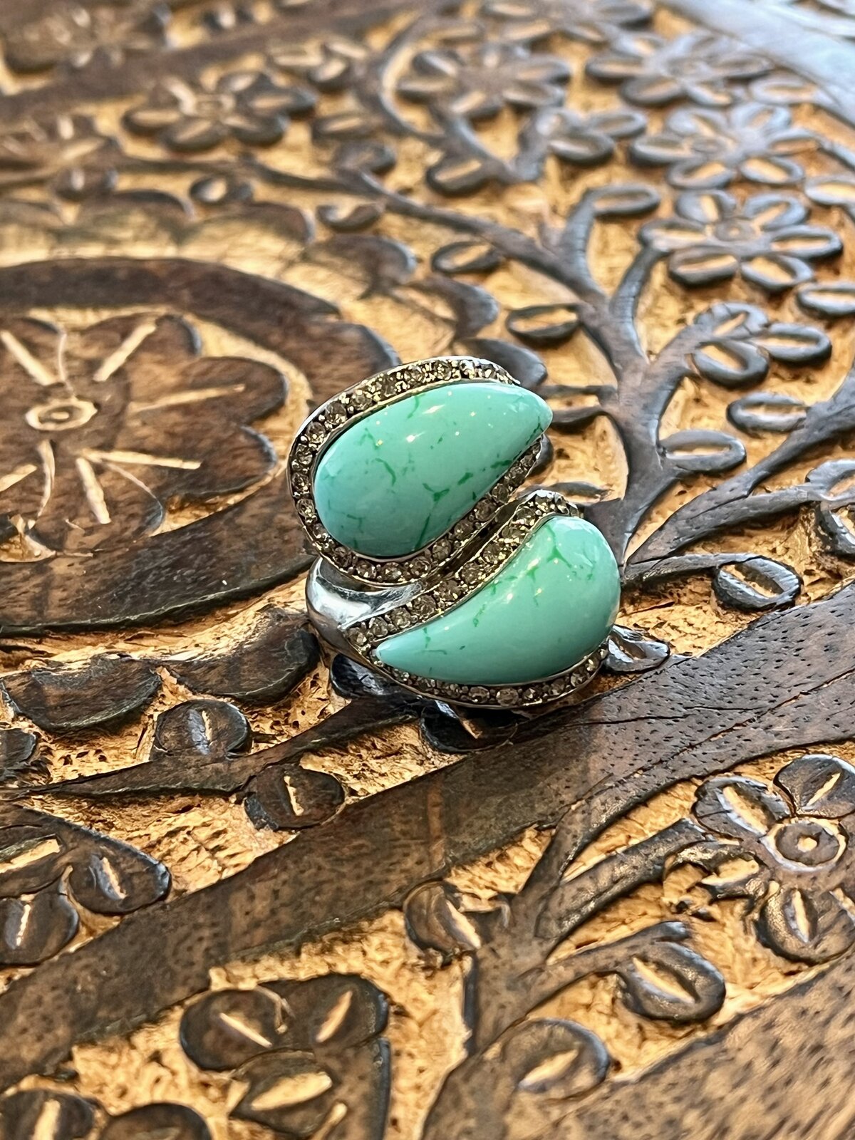  RUNNING HEART RING IN SILVER & TURQUOISE SIZE 7