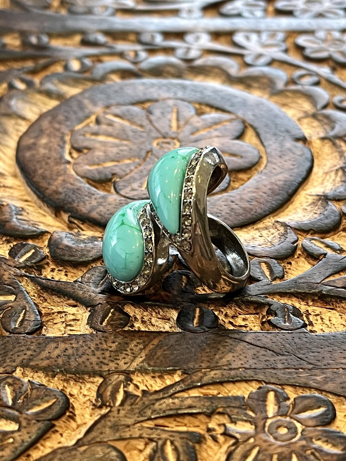  RUNNING HEART RING IN SILVER & TURQUOISE SIZE 7