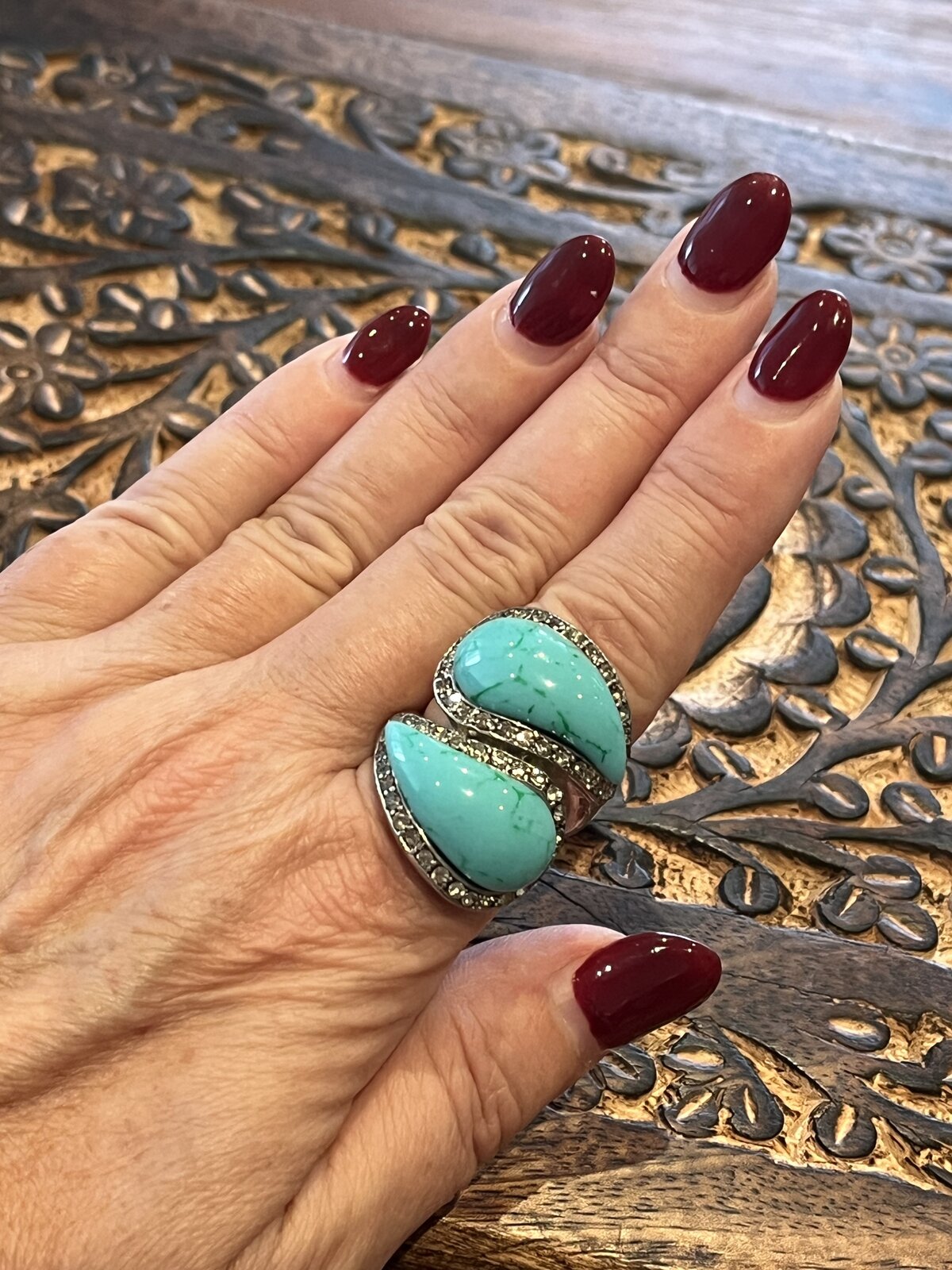  RUNNING HEART RING IN SILVER & TURQUOISE SIZE 7