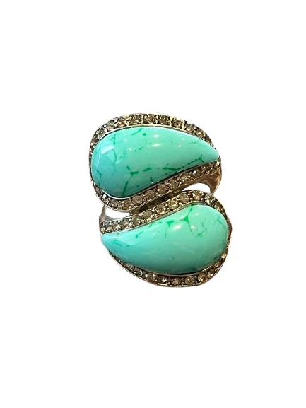  RUNNING HEART RING IN SILVER & TURQUOISE SIZE 7