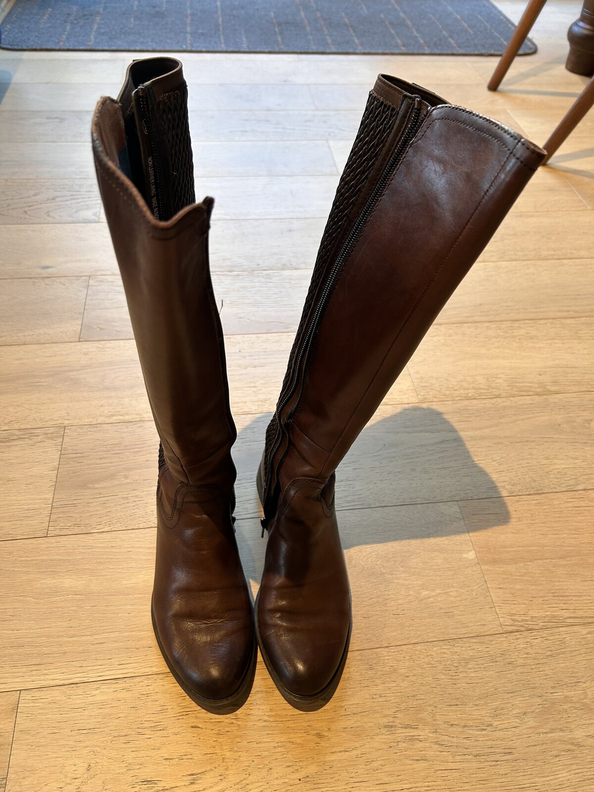  chocolate brown leather knee-high boots