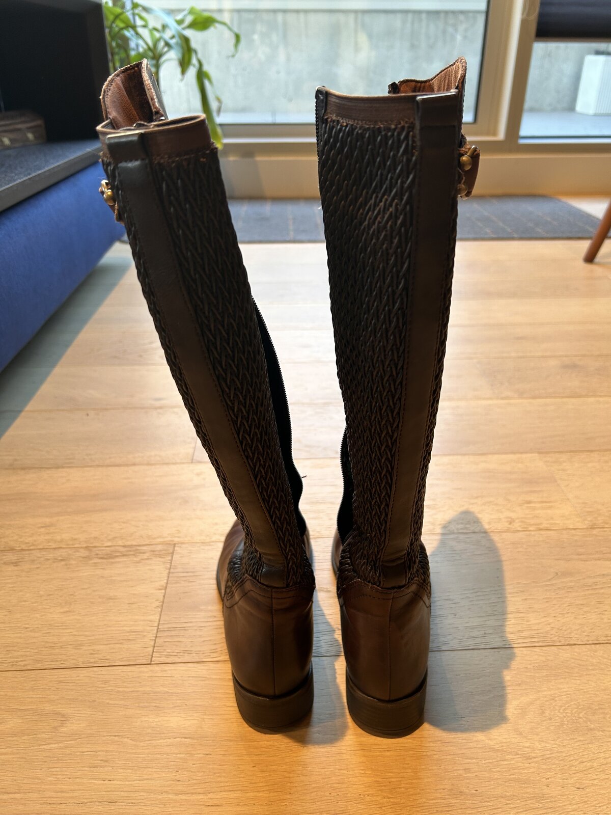  chocolate brown leather knee-high boots