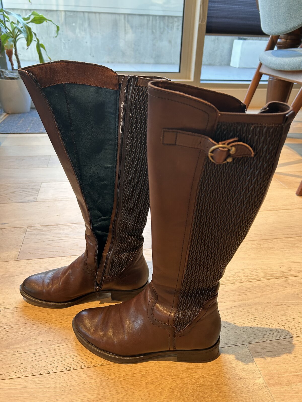  chocolate brown leather knee-high boots