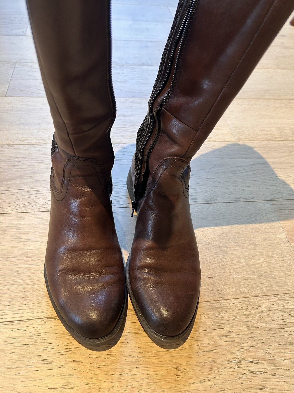  chocolate brown leather knee-high boots