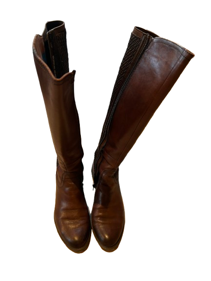  chocolate brown leather knee-high boots
