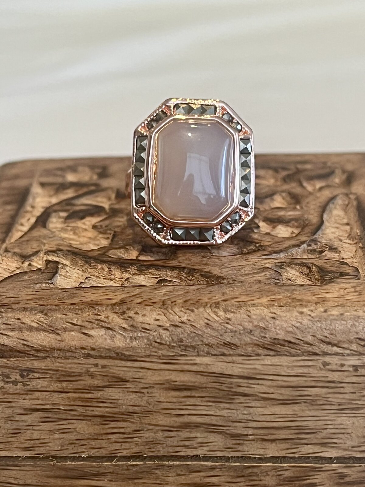  THE GUARDIAN RING “ASPHALT” IN ROSE GOLD WITH MOONSTONE SIZE 7