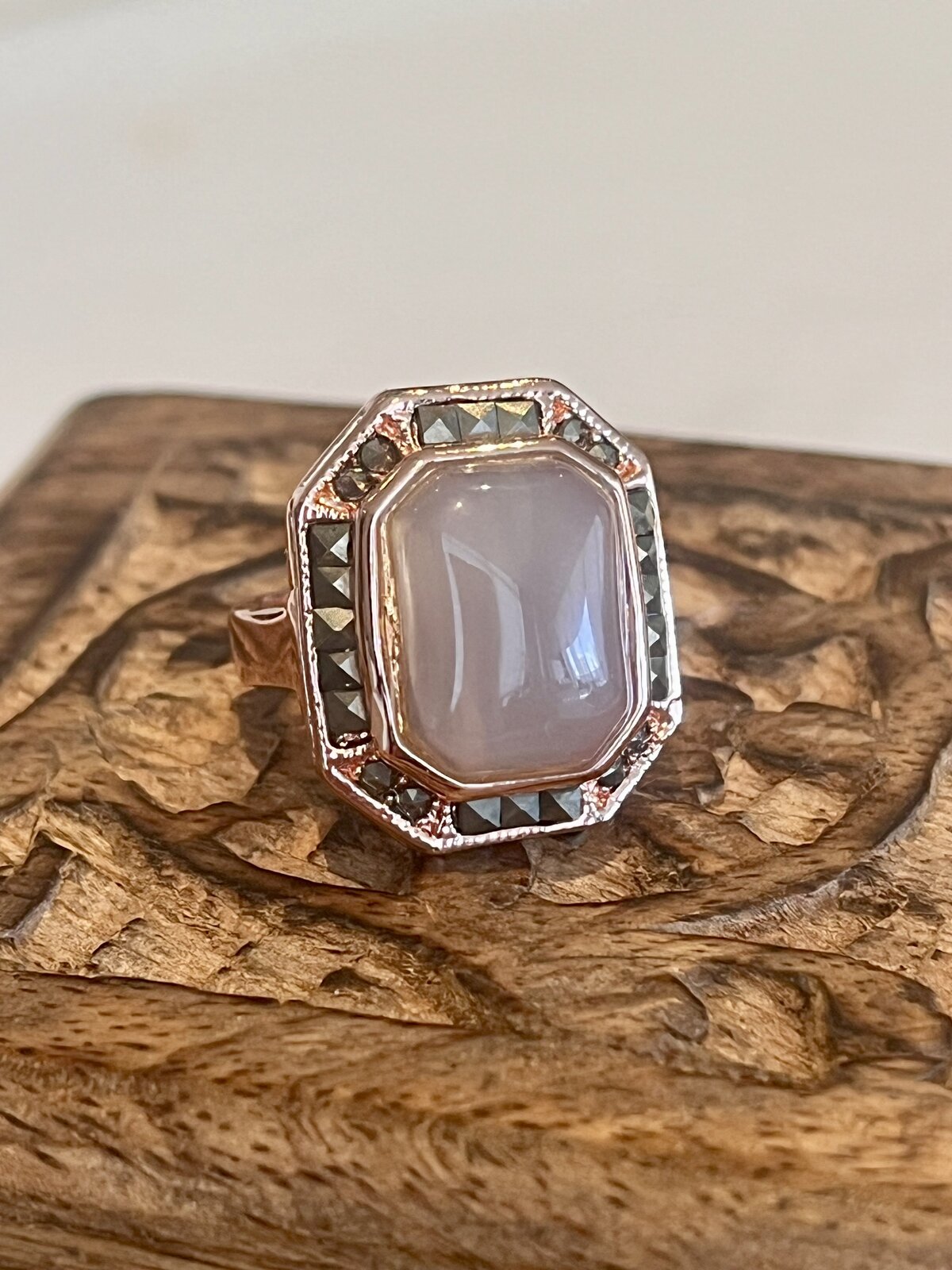  THE GUARDIAN RING “ASPHALT” IN ROSE GOLD WITH MOONSTONE SIZE 7