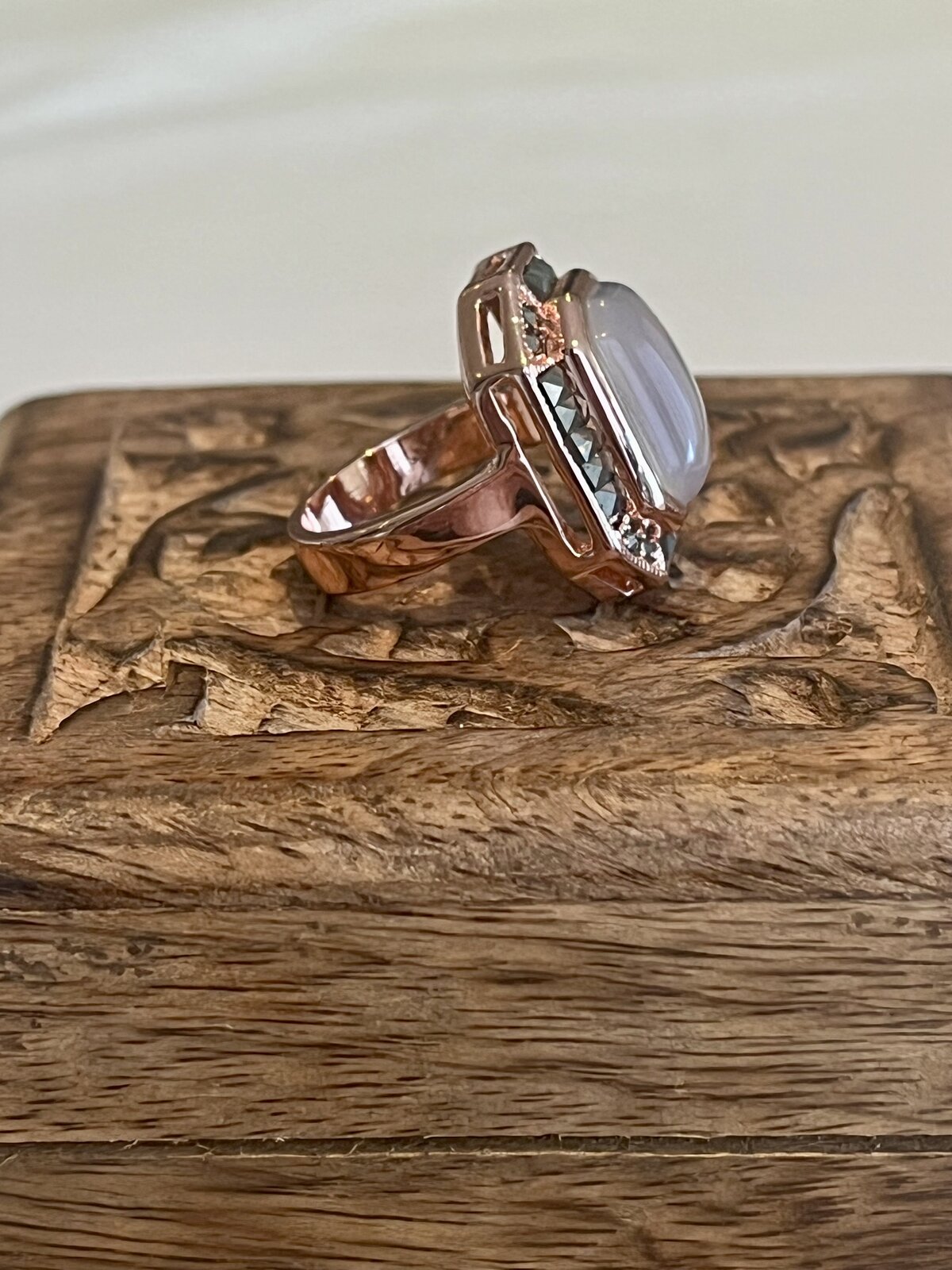  THE GUARDIAN RING “ASPHALT” IN ROSE GOLD WITH MOONSTONE SIZE 7