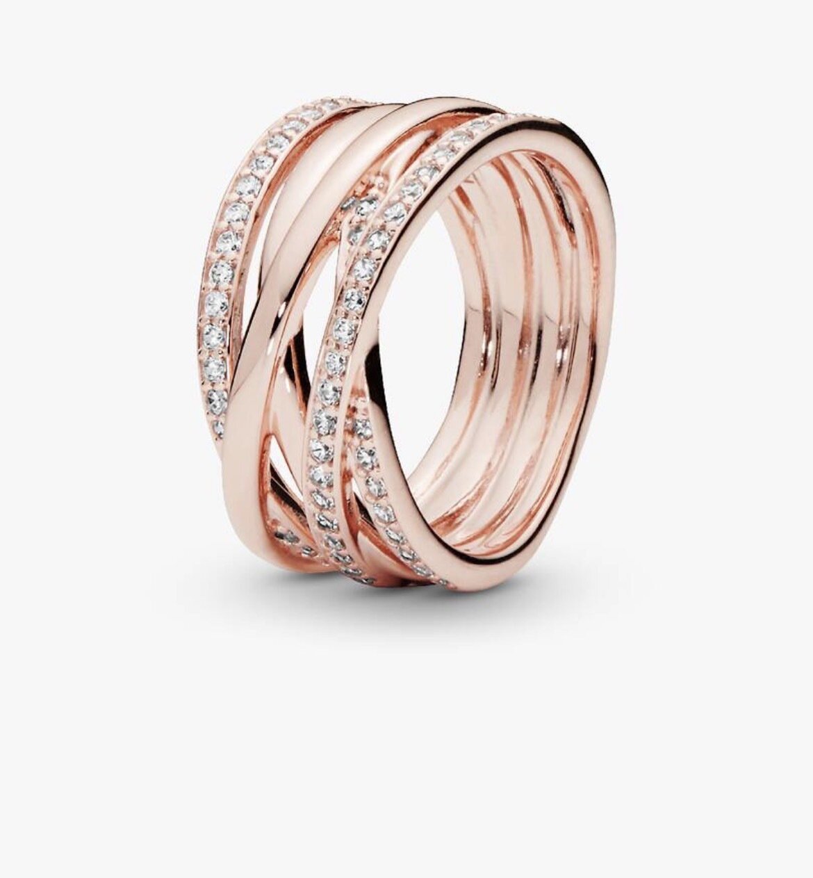  SPARKLING & POLISHED LINES RING 14K ROSE GOLD PLATED SIZE 54