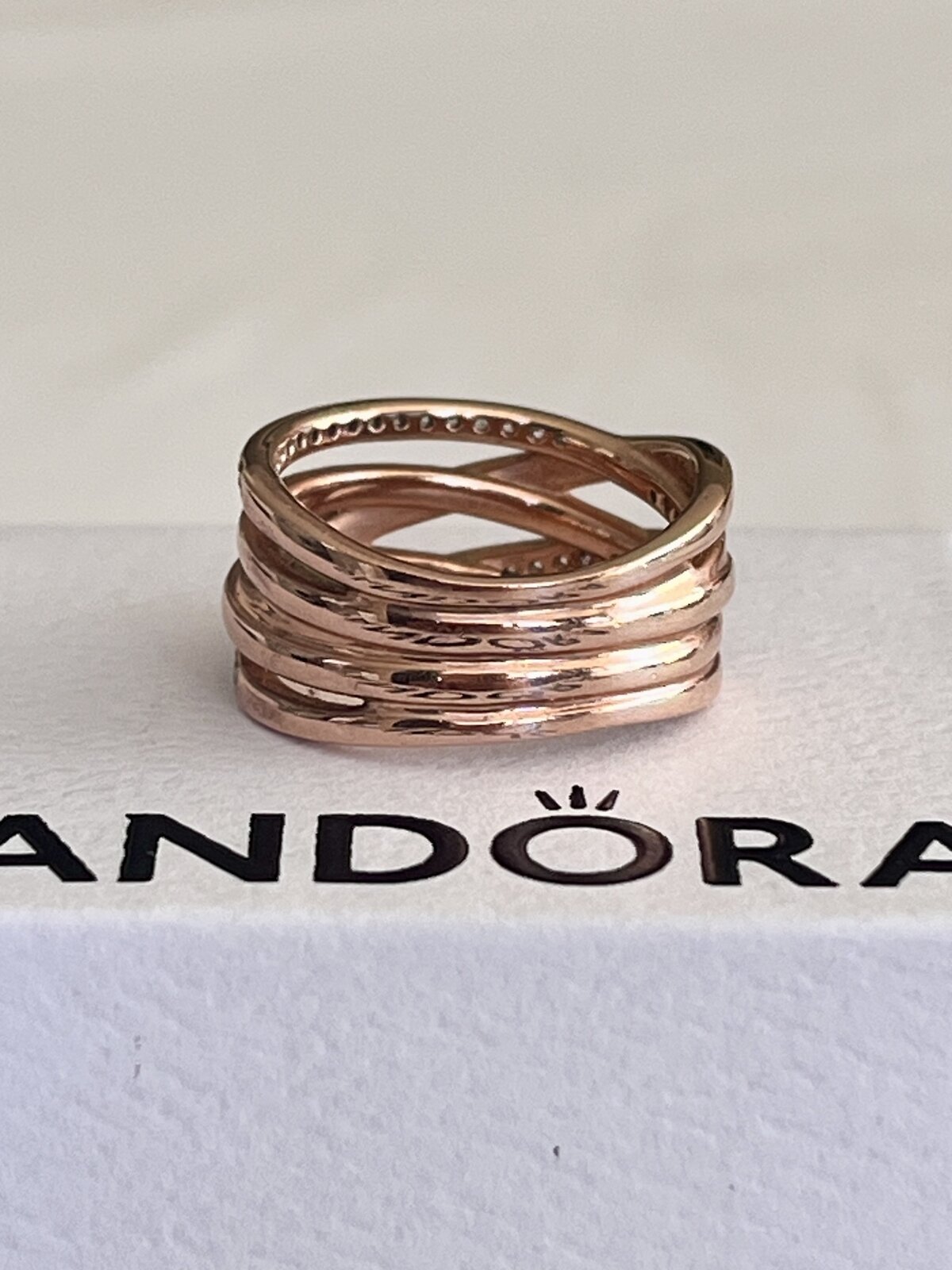  SPARKLING & POLISHED LINES RING 14K ROSE GOLD PLATED SIZE 54