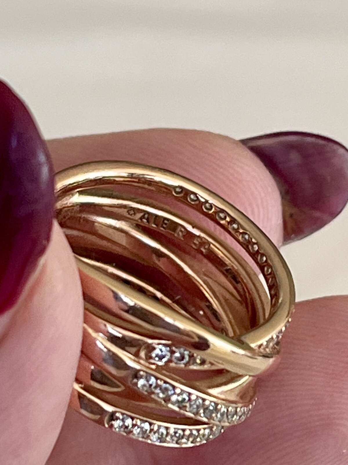  SPARKLING & POLISHED LINES RING 14K ROSE GOLD PLATED SIZE 54