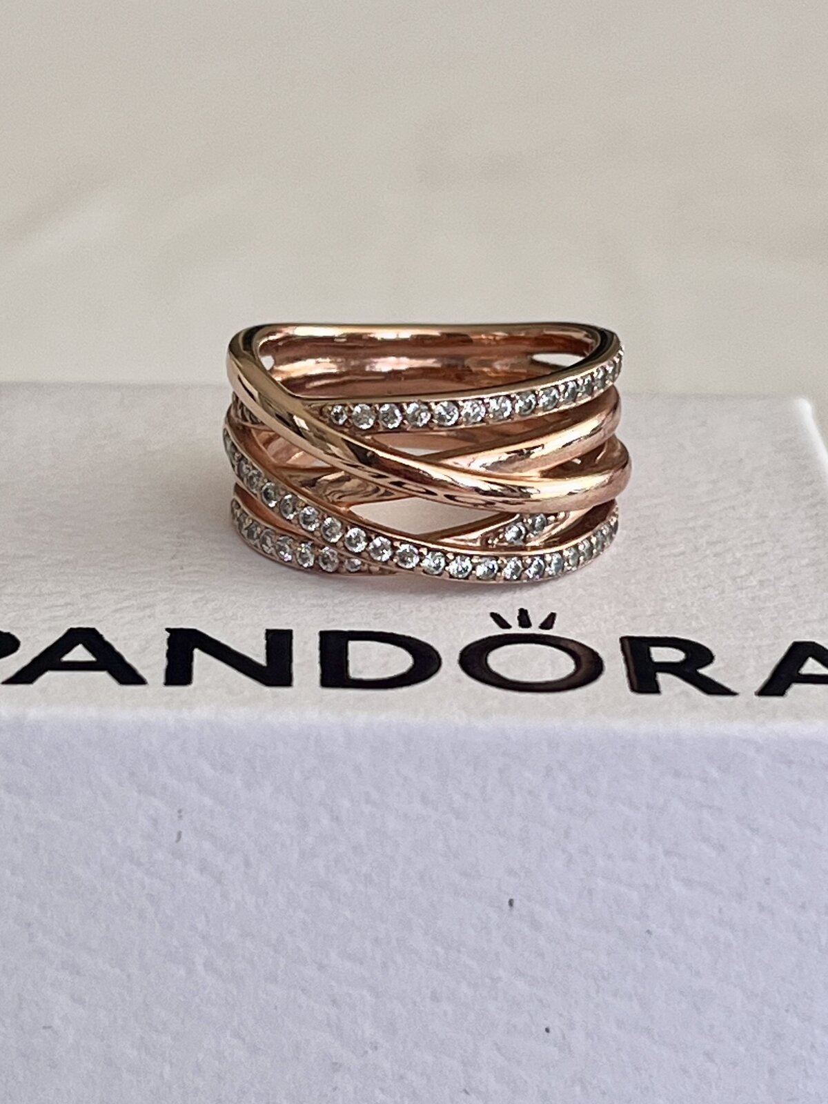  SPARKLING & POLISHED LINES RING 14K ROSE GOLD PLATED SIZE 54