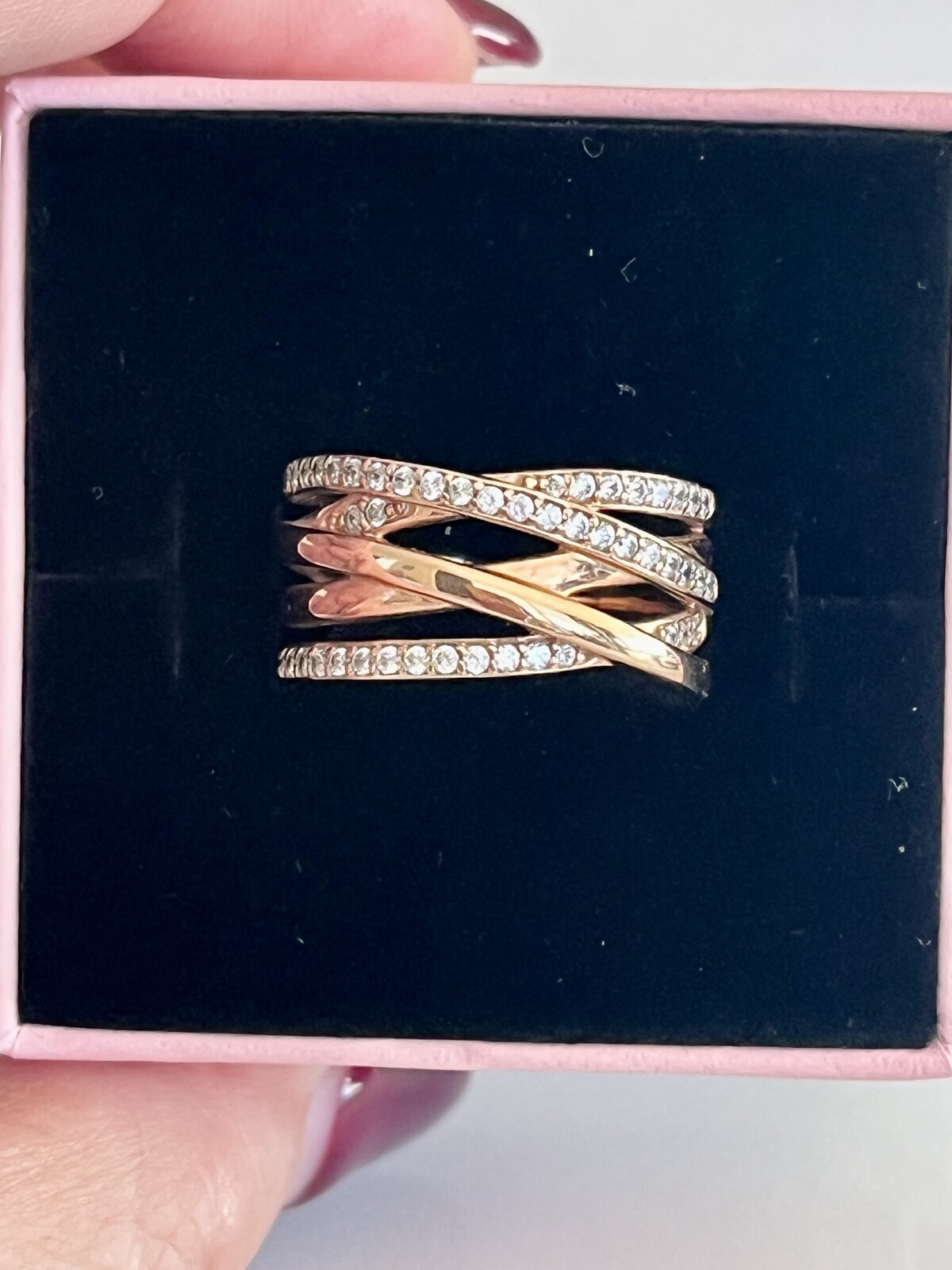  SPARKLING & POLISHED LINES RING 14K ROSE GOLD PLATED SIZE 54