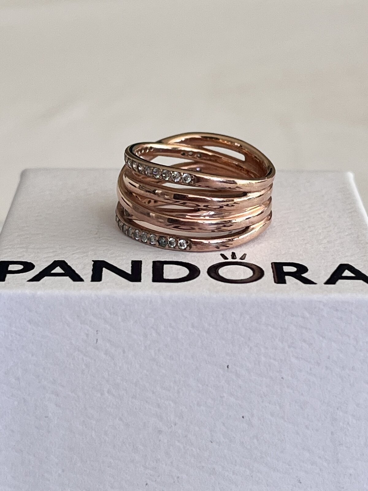  SPARKLING & POLISHED LINES RING 14K ROSE GOLD PLATED SIZE 54