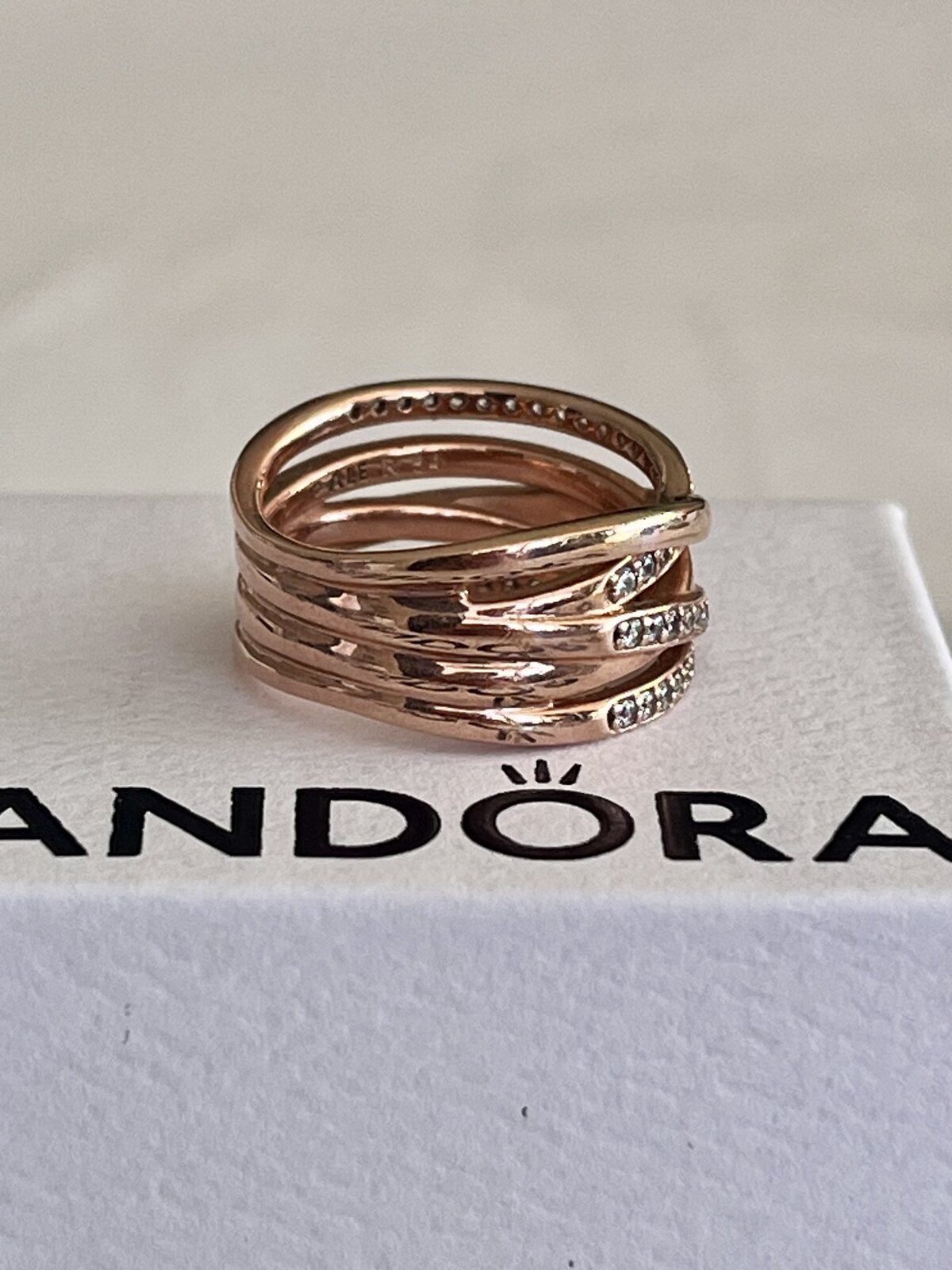  SPARKLING & POLISHED LINES RING 14K ROSE GOLD PLATED SIZE 54