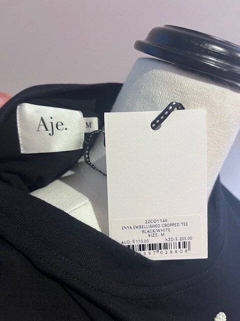 BNWT AJE ENYA CROPPED EMBELLISHED LOGO TEE SIZE M