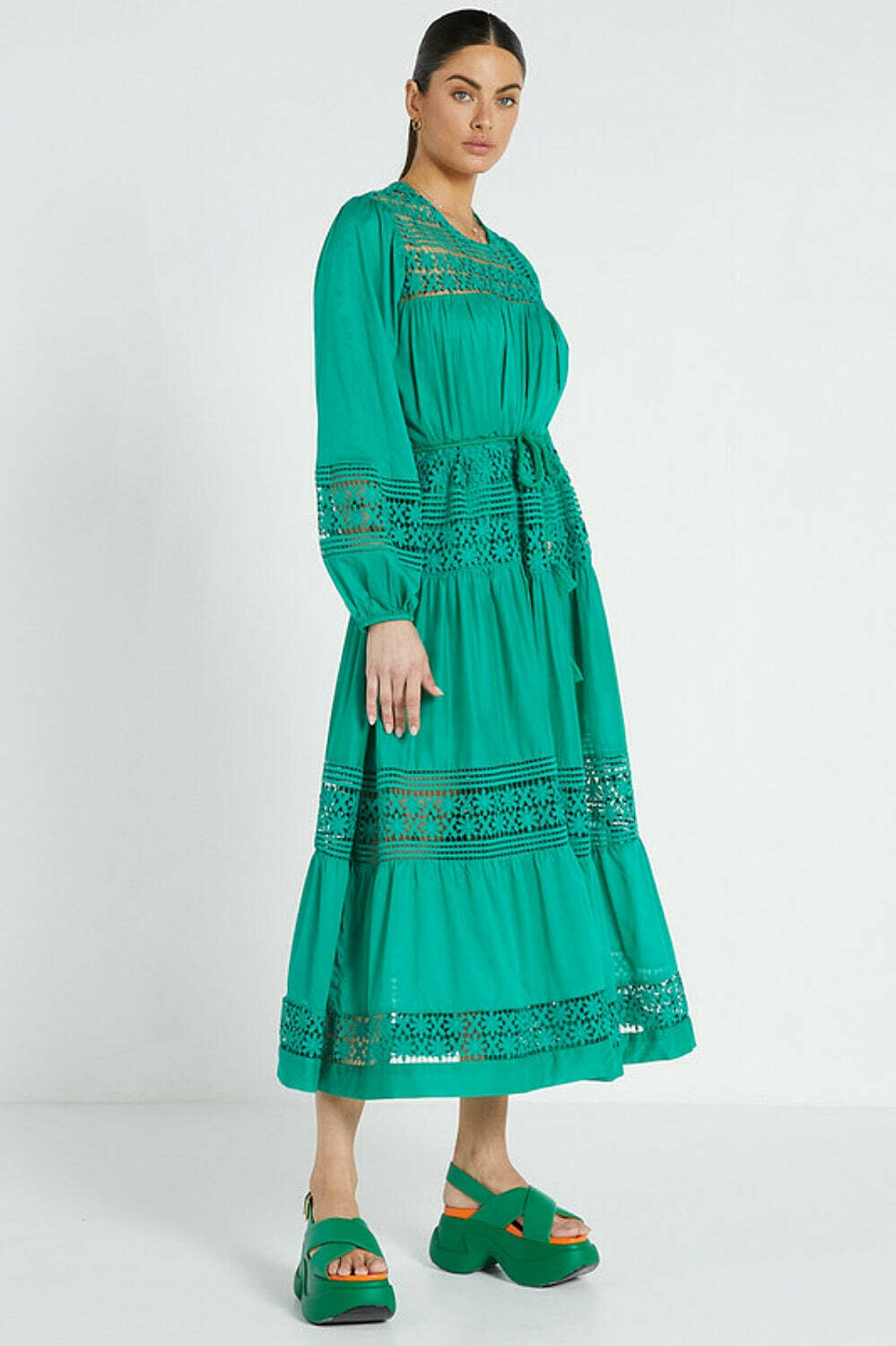  Lace Insert Maxi Dress | Emerald Green | AU 10 | BNWT