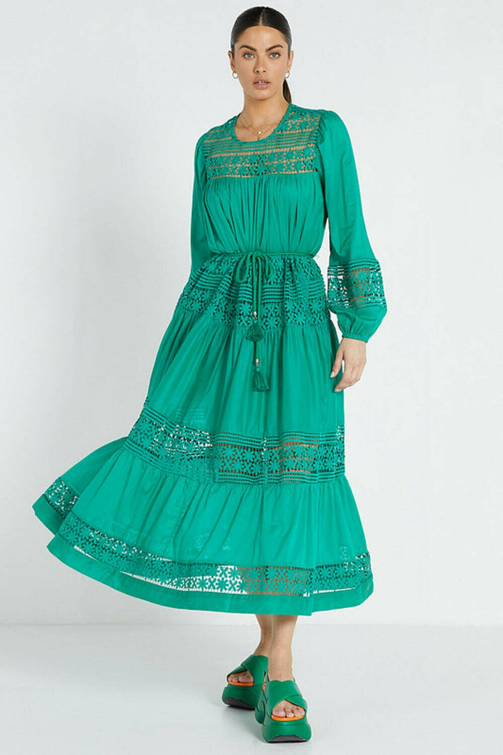 Lace Insert Maxi Dress | Emerald Green | AU 10 | BNWT