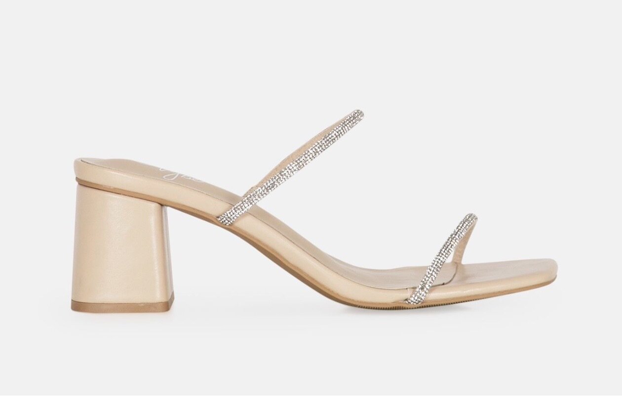 Aquarius Diamanté Block Heels | Nude/Cream | 