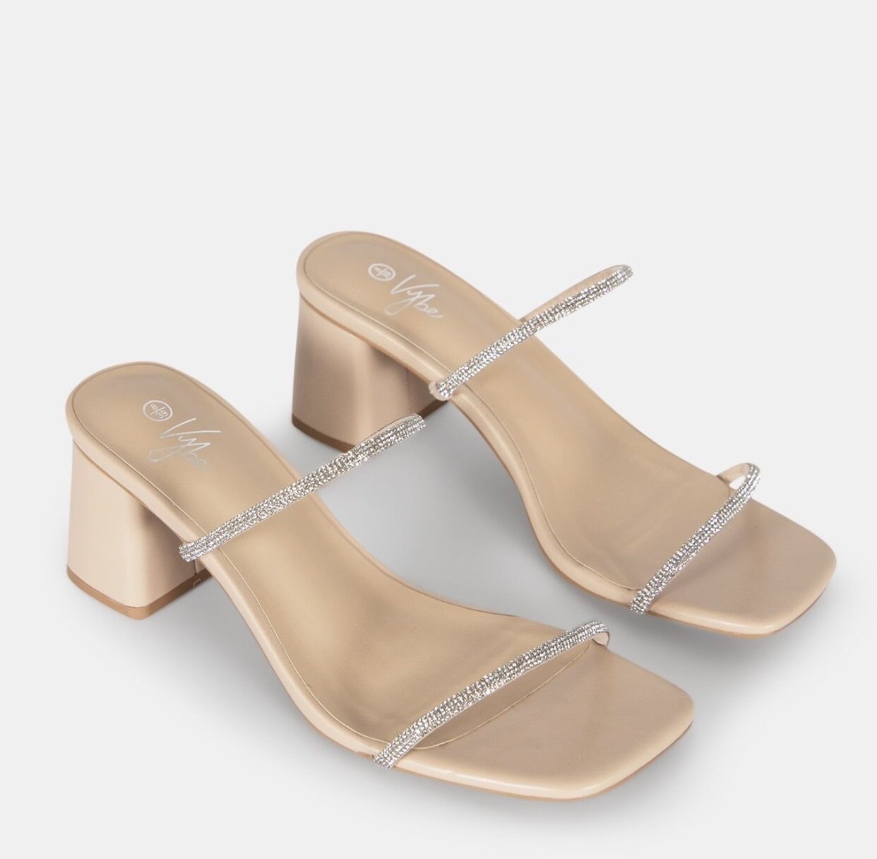 Aquarius Diamanté Block Heels | Nude/Cream | 