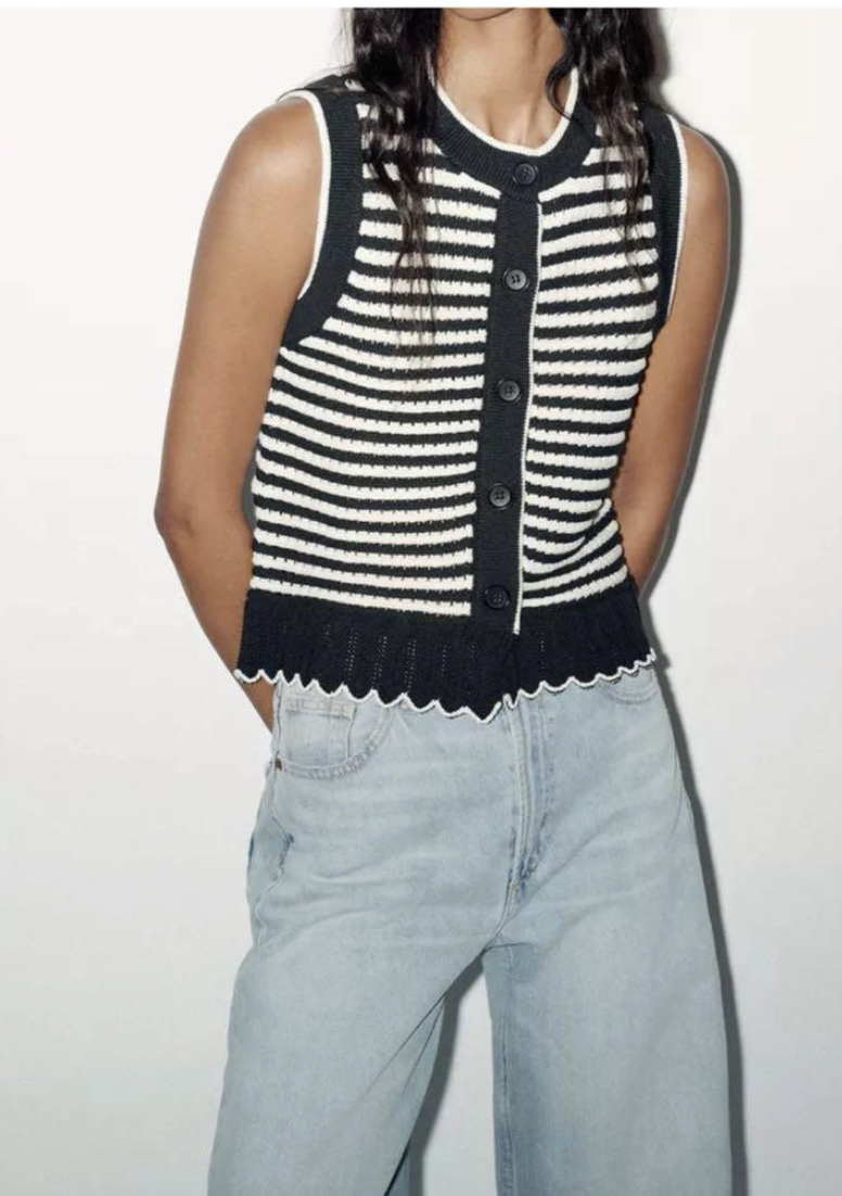 STRIPED KNIT WAISTCOAT TOP
