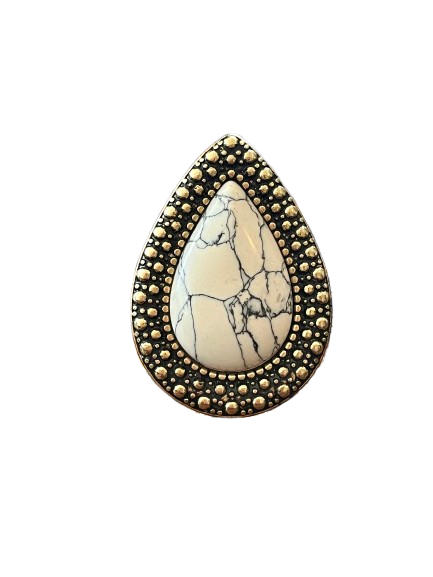 WHITE MARBLE BOHEMIAN BARDOT RING IN GOLD - INNC