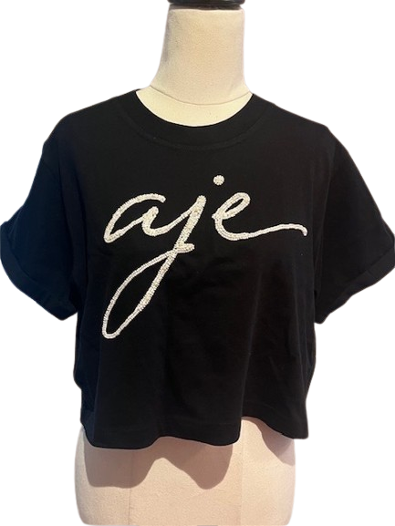BNWT AJE ENYA CROPPED EMBELLISHED LOGO TEE SIZE M