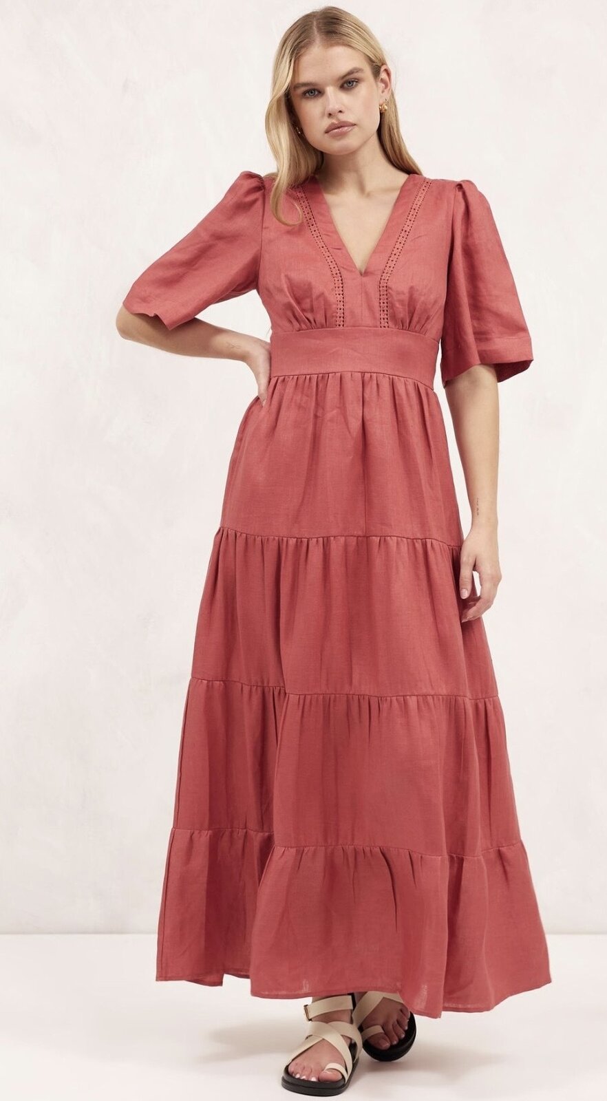 Linen Crochet Insert Midi Dress | Size AU 8 | BNWT