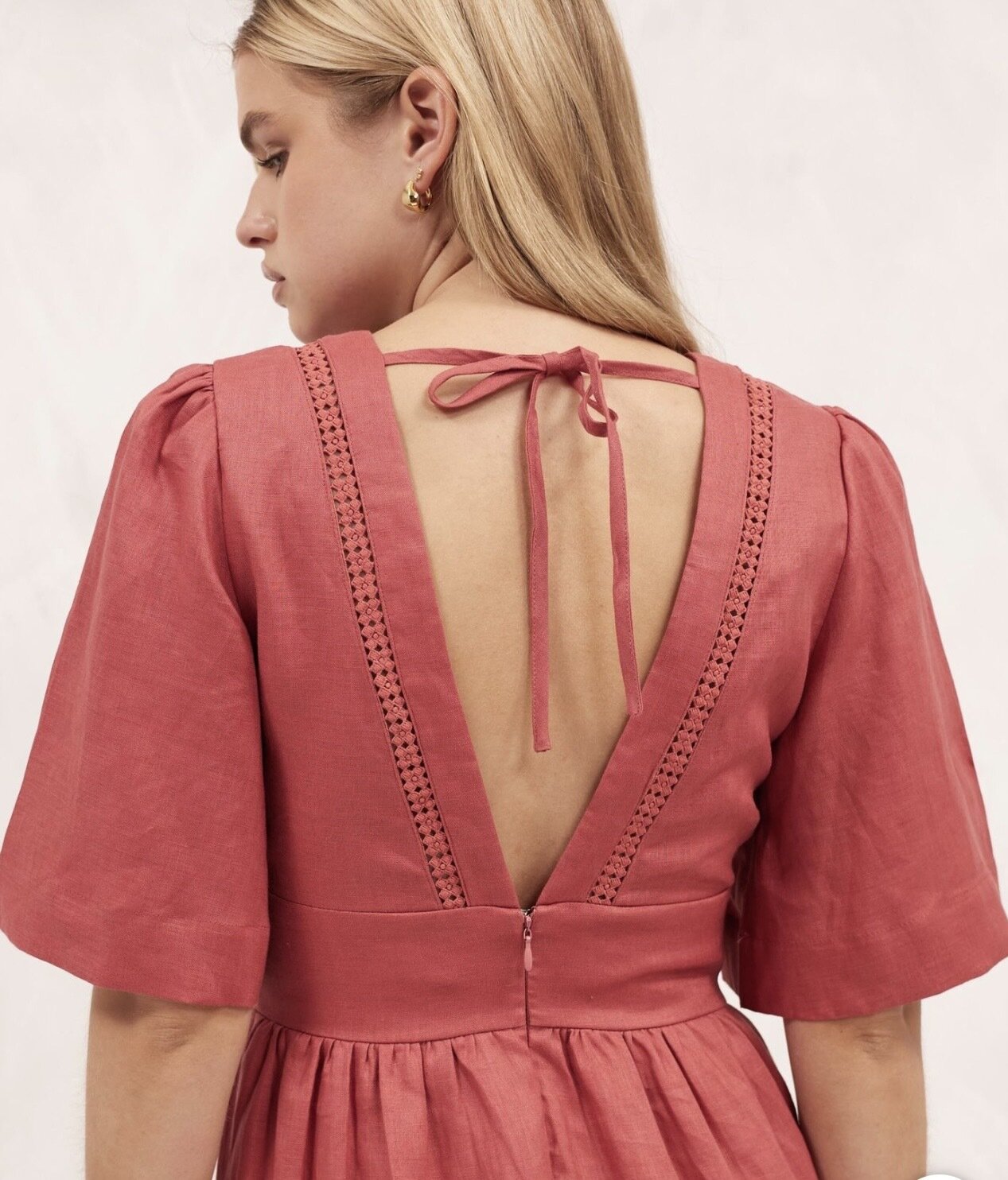 Linen Crochet Insert Midi Dress | Size AU 8 | BNWT
