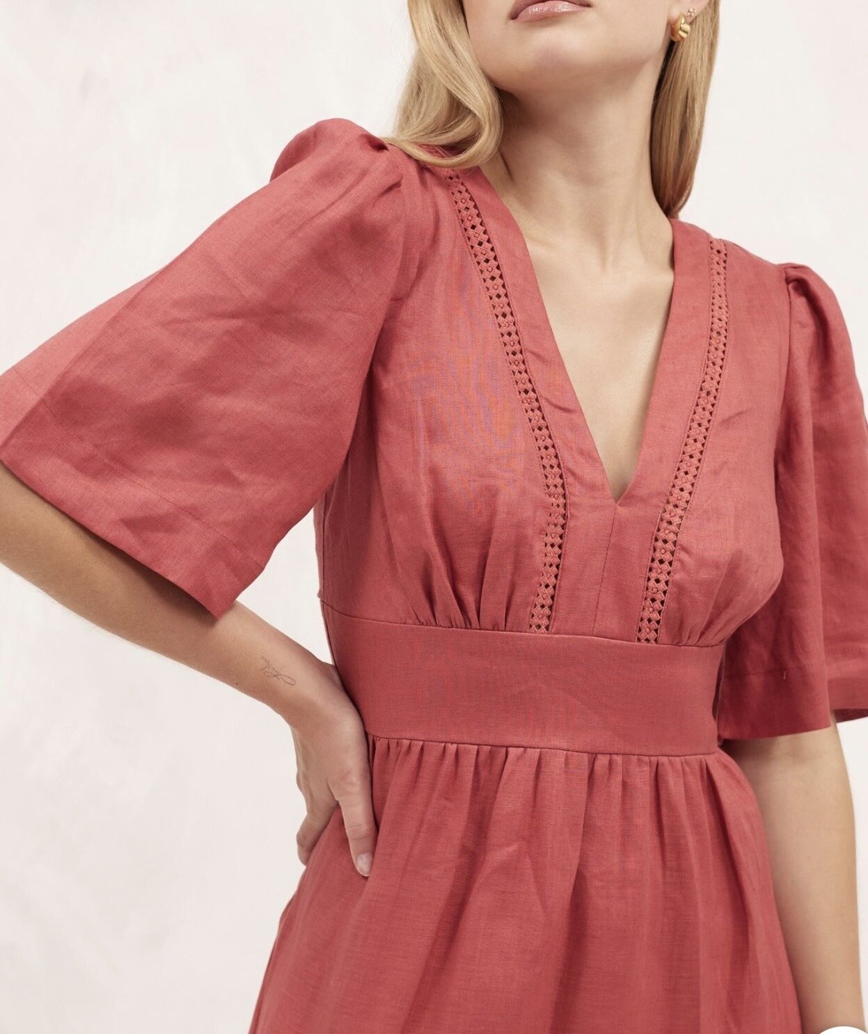 Linen Crochet Insert Midi Dress | Size AU 8 | BNWT