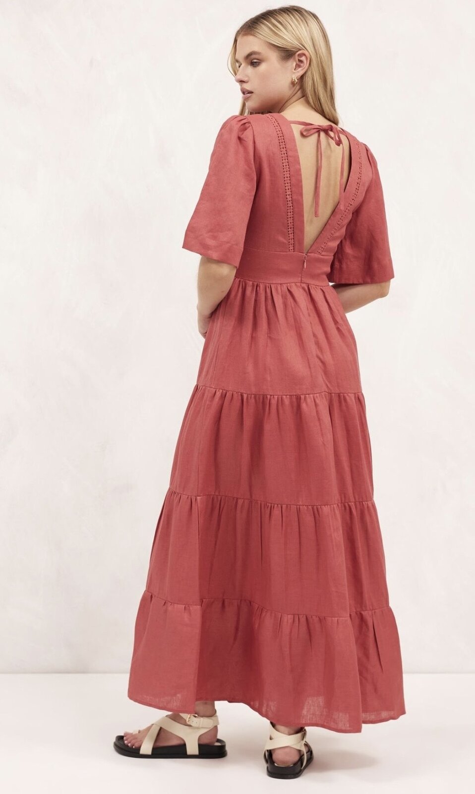 Linen Crochet Insert Midi Dress | Size AU 8 | BNWT
