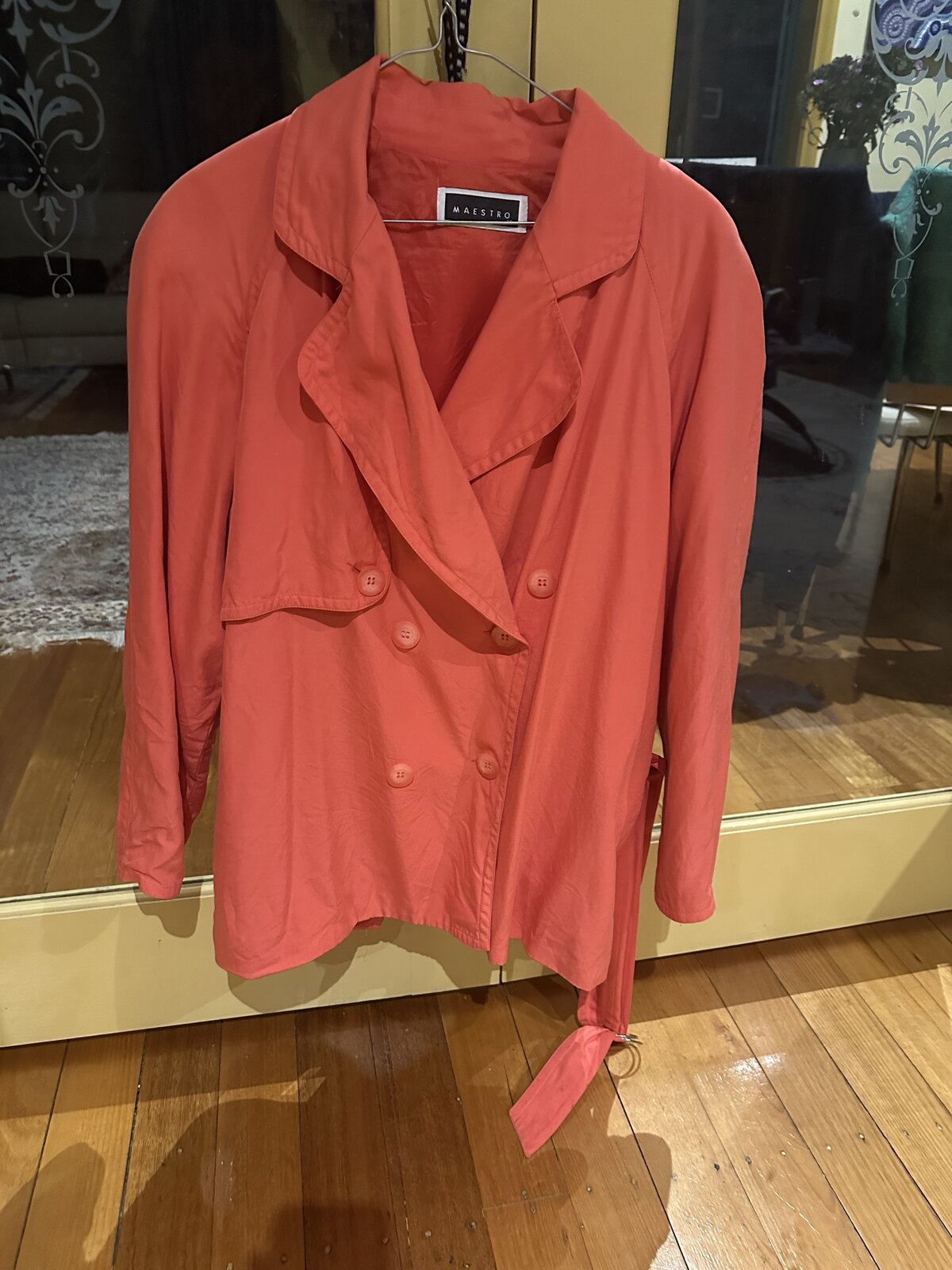 pink short trench coat, size 10