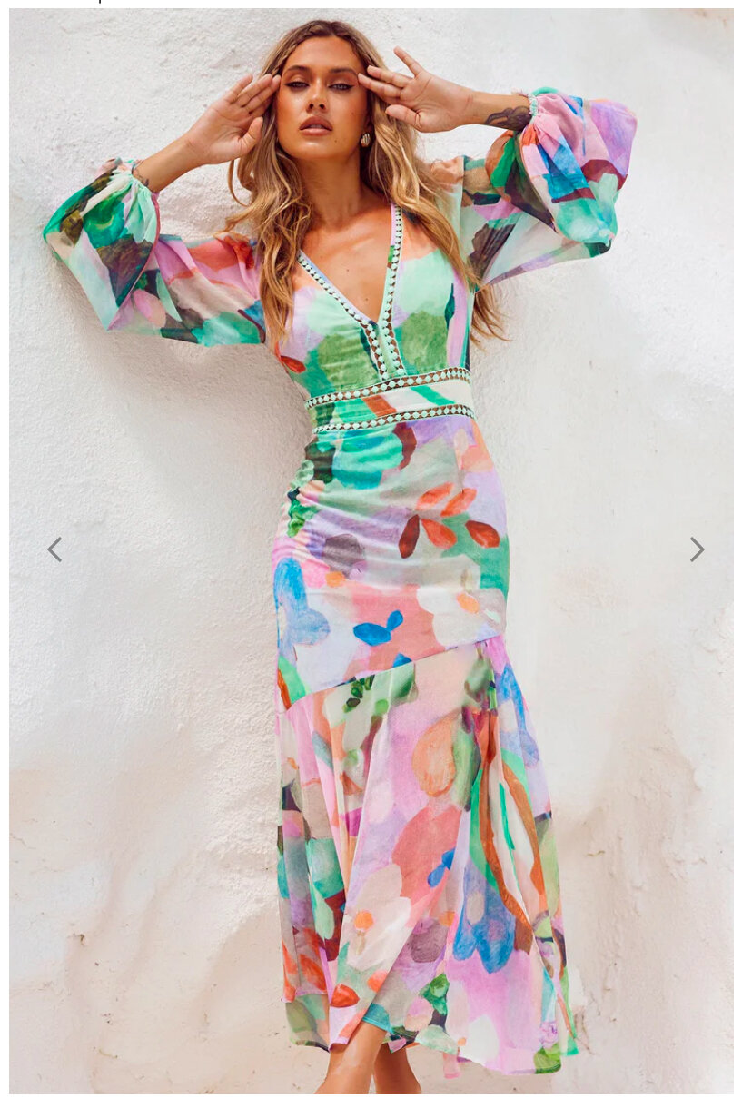 Fine Sweet Maxi Dress - Green Purple Multicolour Floral Mermaid Dress