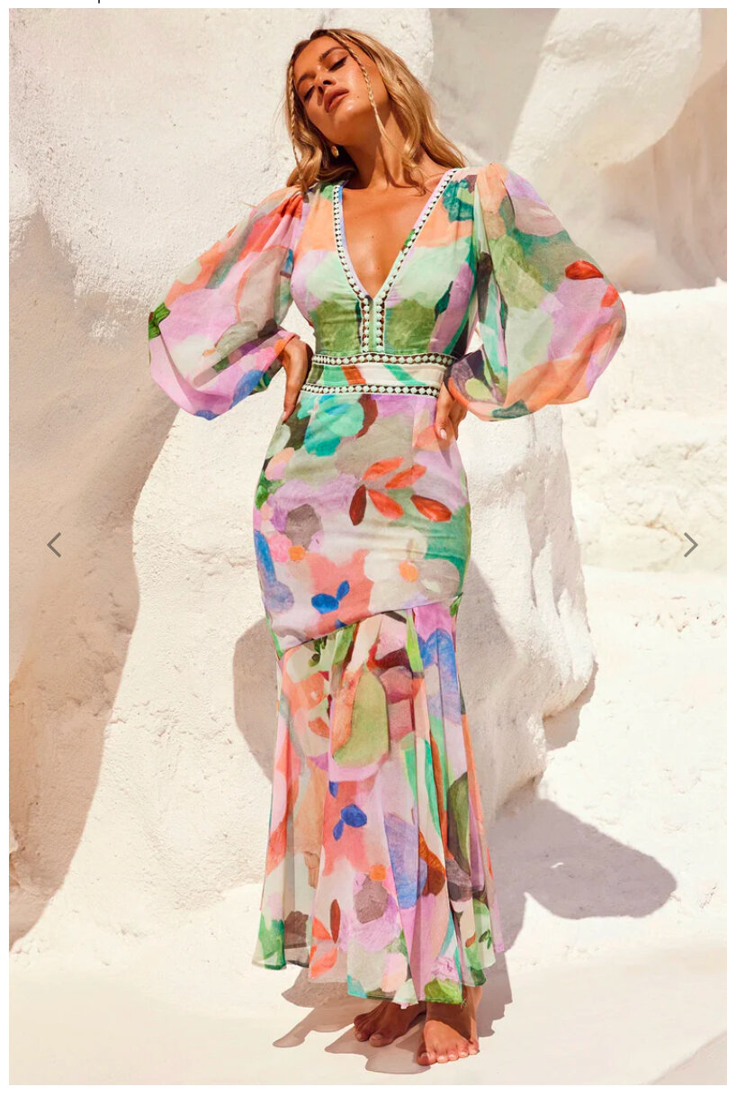 Fine Sweet Maxi Dress - Green Purple Multicolour Floral Mermaid Dress