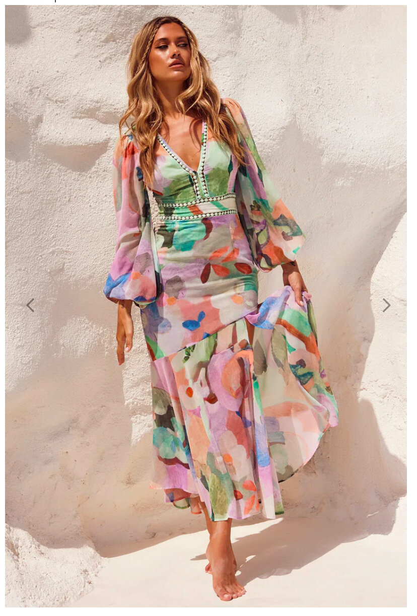 Fine Sweet Maxi Dress - Green Purple Multicolour Floral Mermaid Dress