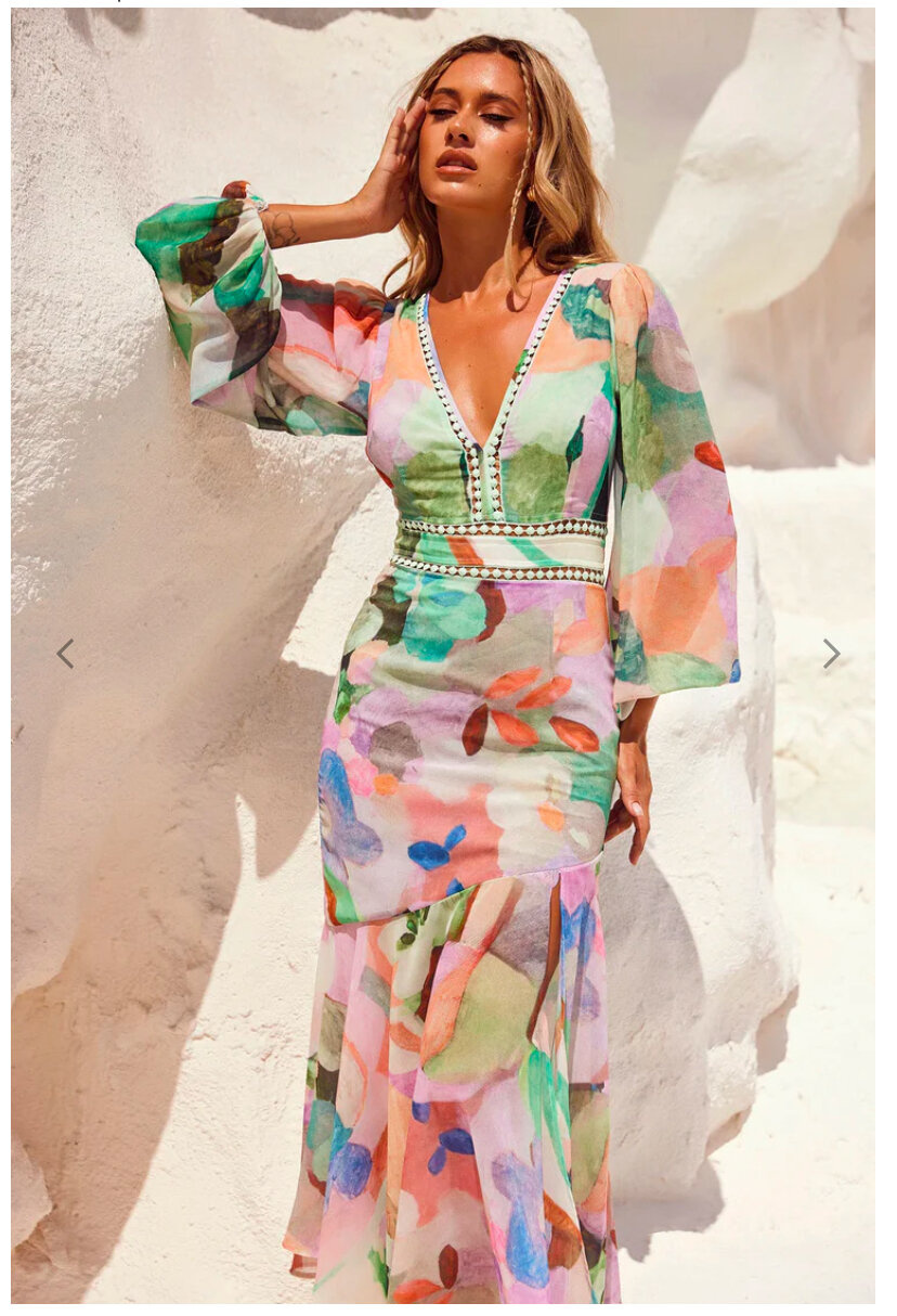Fine Sweet Maxi Dress - Green Purple Multicolour Floral Mermaid Dress
