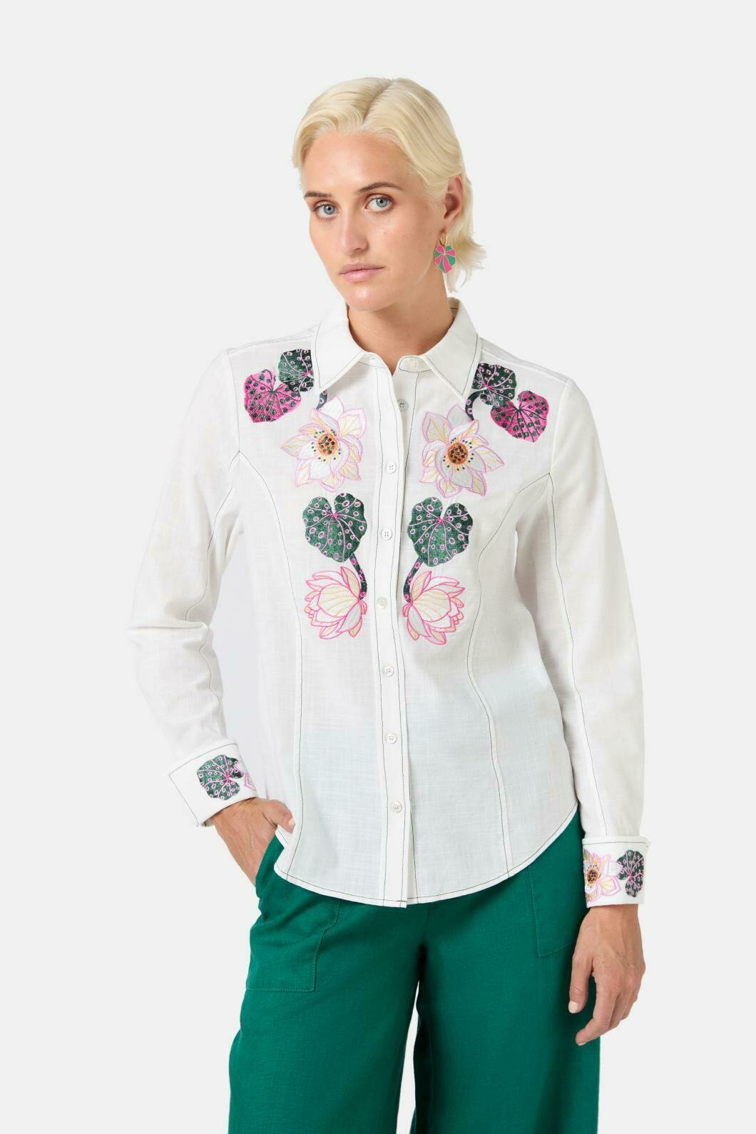 Lotus Leopard Embroidered Shirt | Artist Collaboration: 