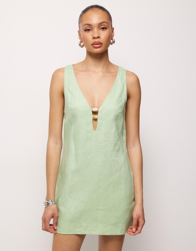 Linen Resin Trim Shift Dress