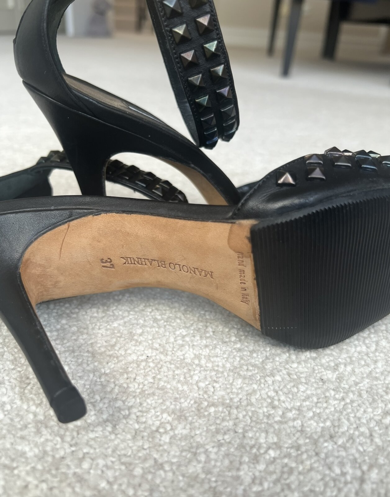 Black Studded Sandals Heels 37 (US 7)