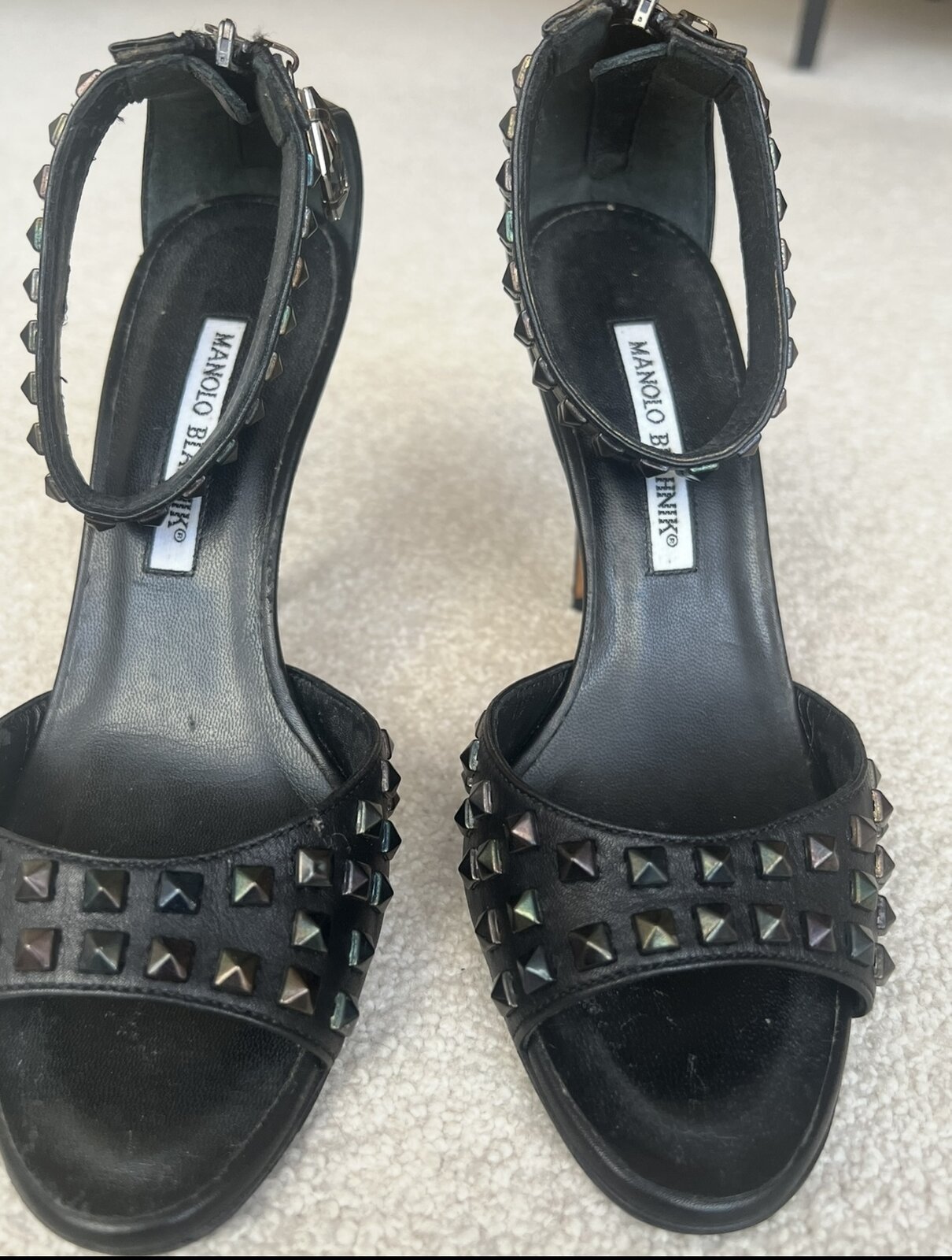 Black Studded Sandals Heels 37 (US 7)