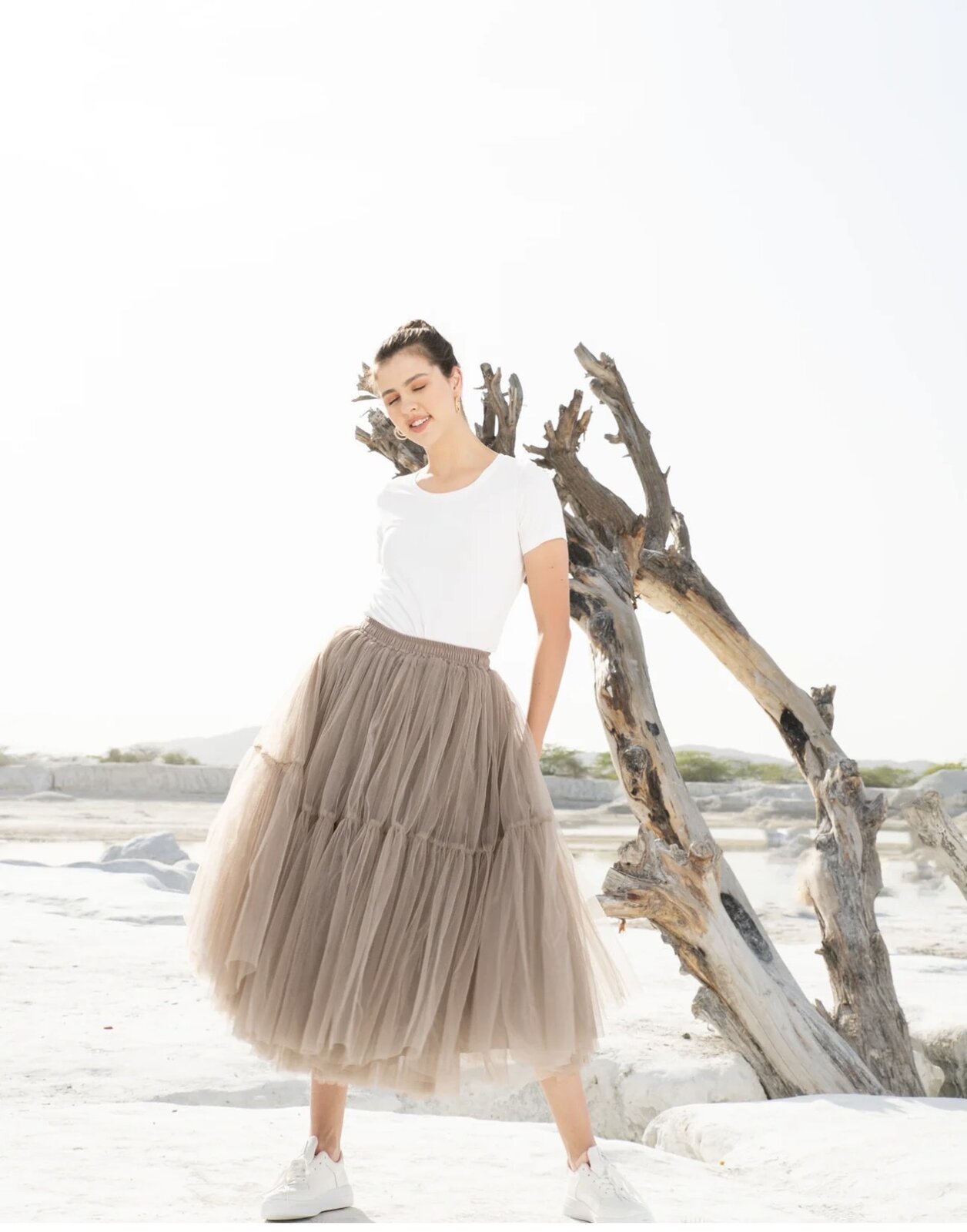 ARIZONA RUFFLE TULLE SKIRT - TAN BROWN