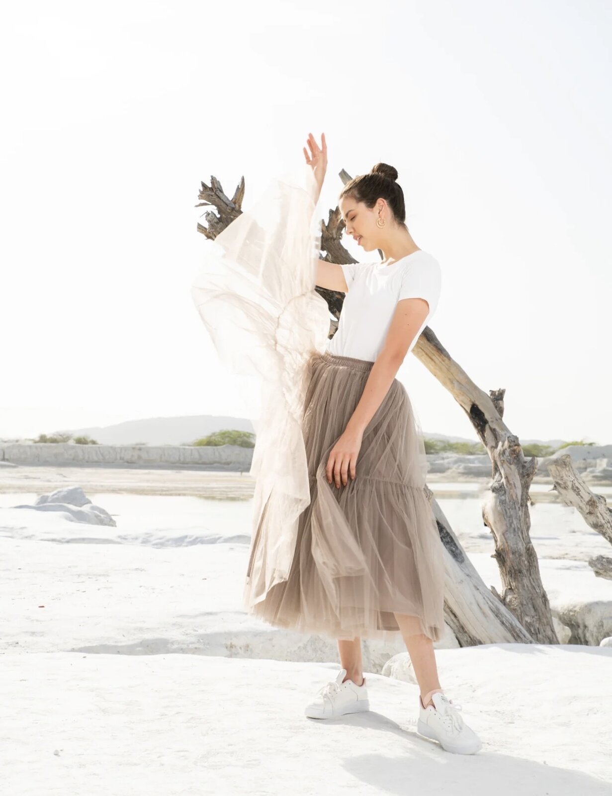 ARIZONA RUFFLE TULLE SKIRT - TAN BROWN