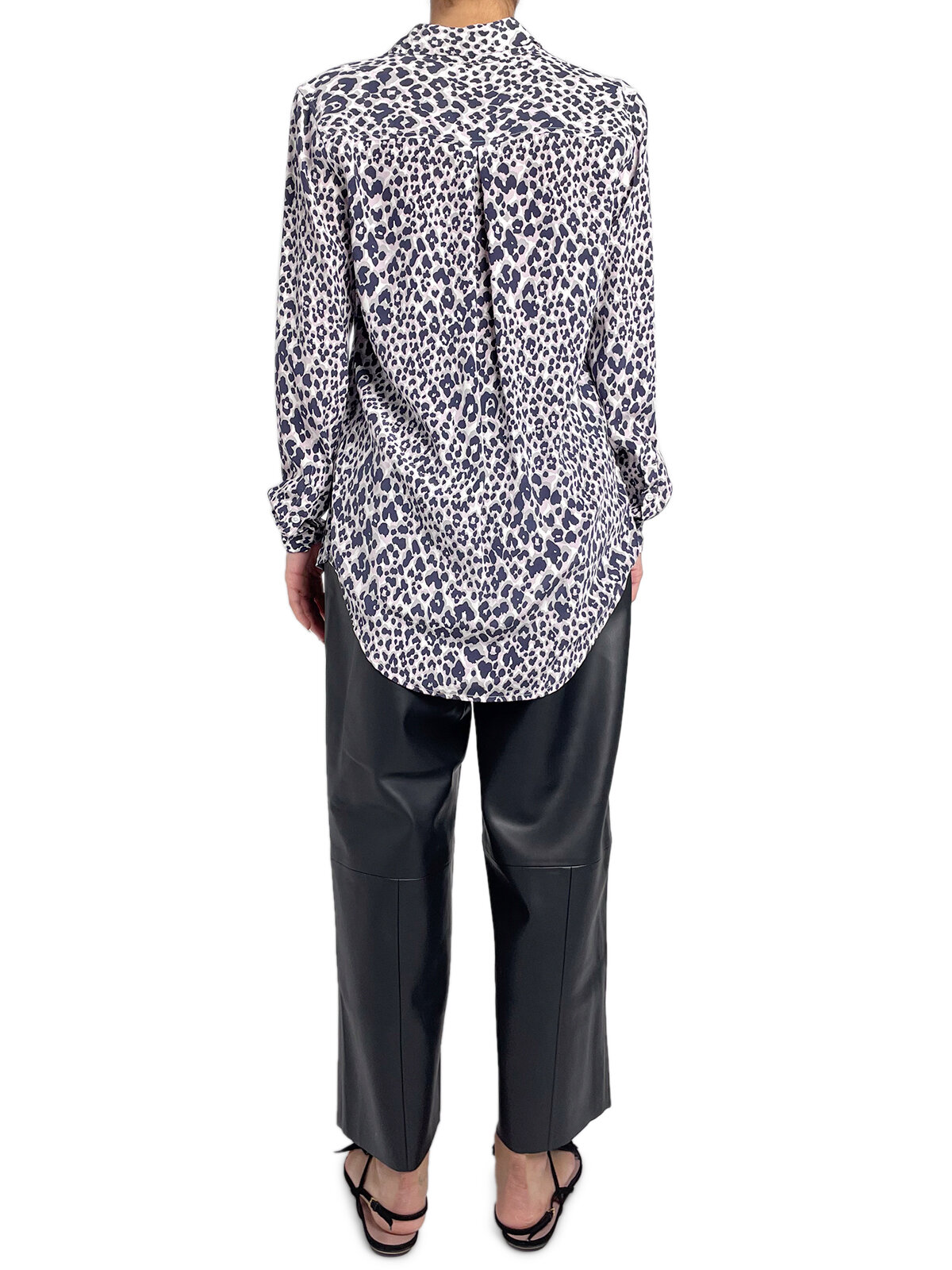 Grey & Pink Leopard Print Silk Button Up