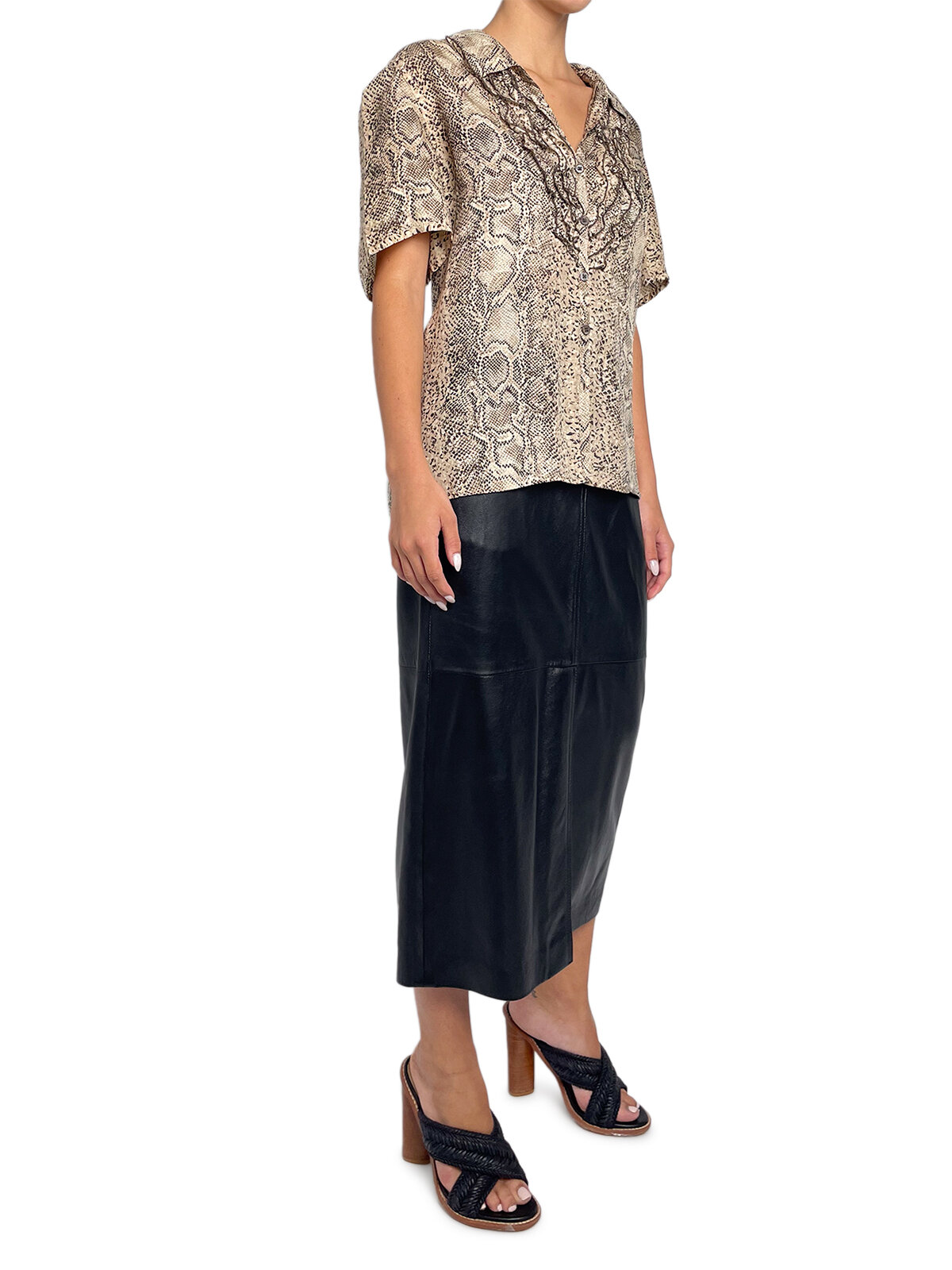 Snake Print Silk Button up Tee