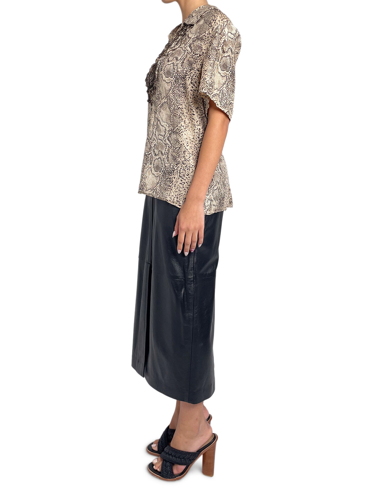 Snake Print Silk Button up Tee