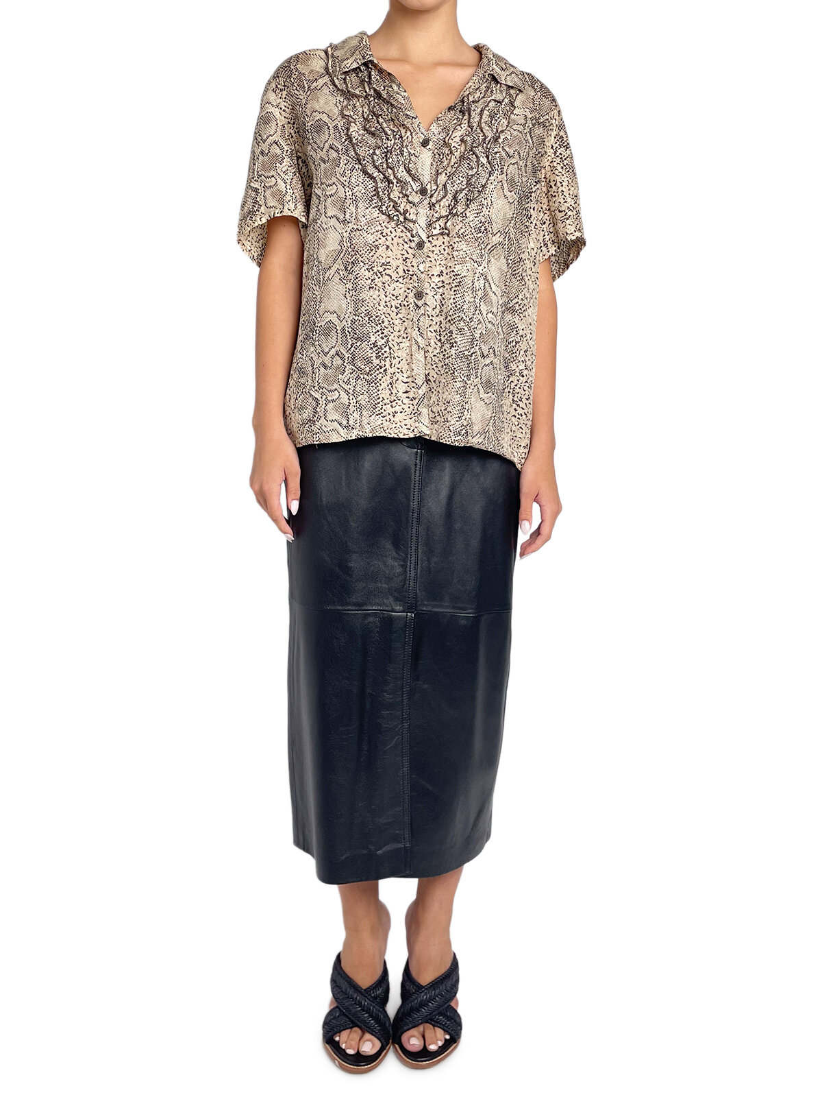 Snake Print Silk Button up Tee