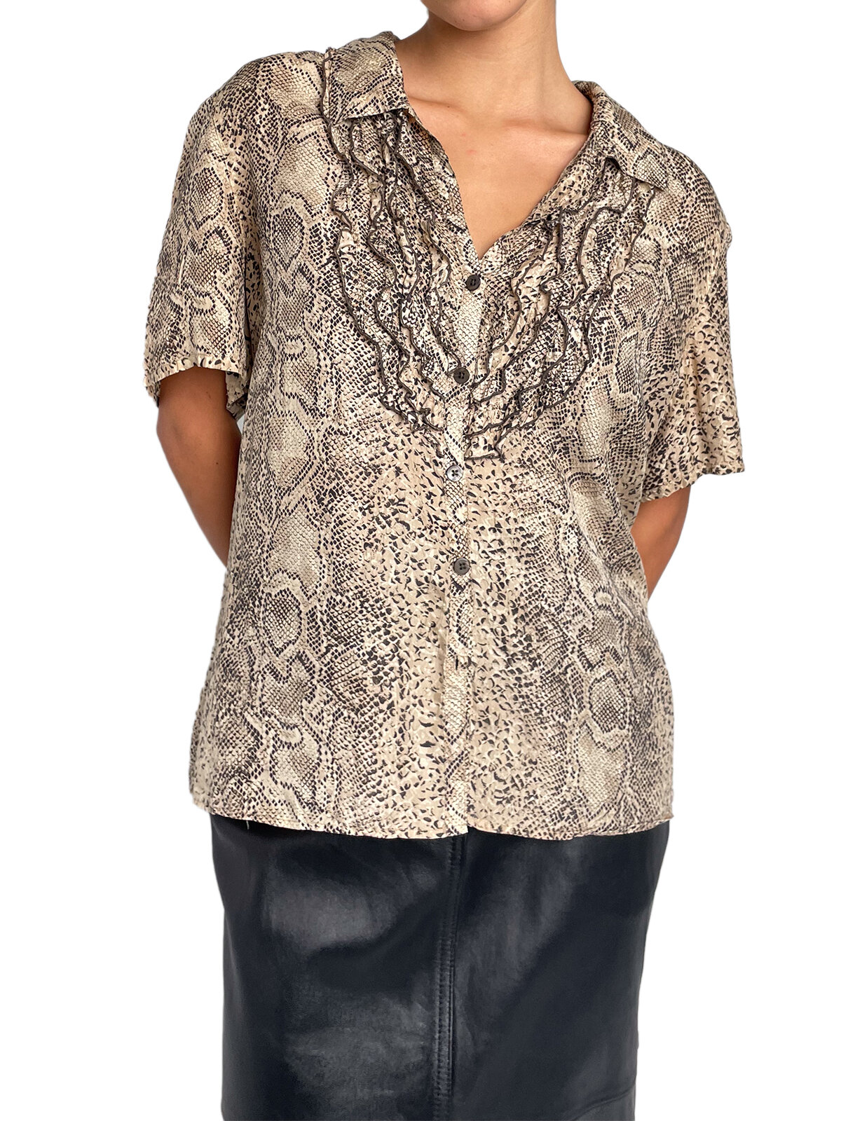 Snake Print Silk Button up Tee