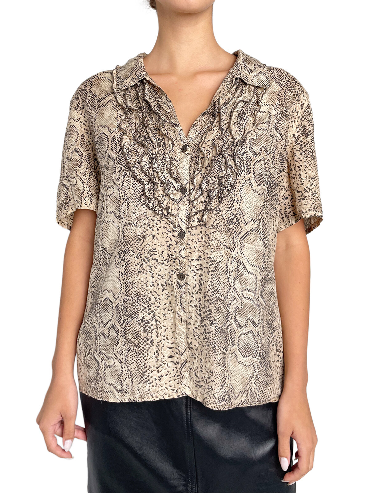 Snake Print Silk Button up Tee